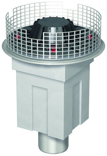 ACO Flachdachablauf Jet V2A DN100/90Grad 1-tlg/Kiesf. V2A Dämmung Styropor