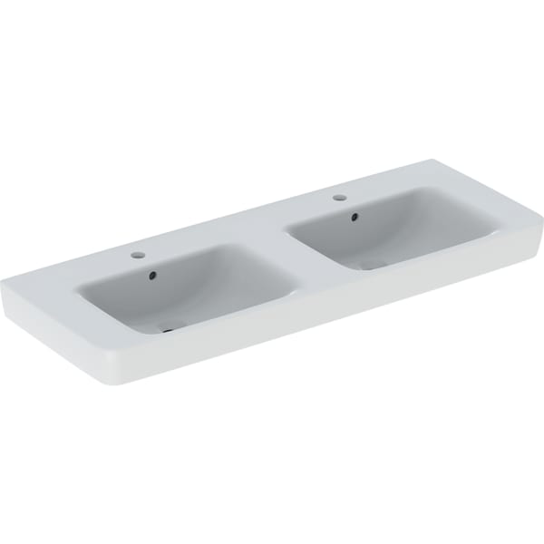 GE Renova Plan Doppelwaschtisch 130x48cm m. Hl., m. Ül., weiß, KeraTect