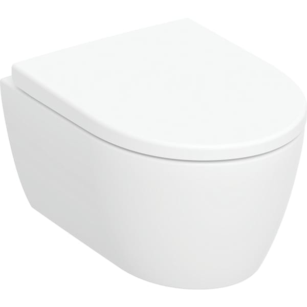 GE iCon Set Wand-WC mit WC-Sitz, Rimfree Tiefspül-WC, verk. Ausl. 49cm, weiß