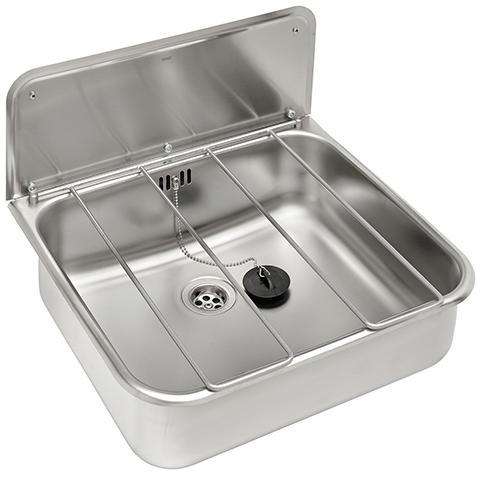 AR Ausgussbecken, SIRIUS, Edelstahl, 460x135x405 mm, Klapprost und Spritzwand