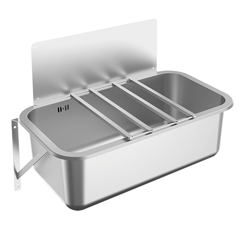 AR Mehrzweckbecken, SIRIUS, Edelstahl, 800x260x450 mm, Klapprost und Spritzwand