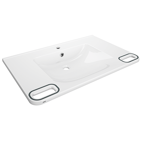 AR Einzelwaschtisch, MEDCARE, MIRANIT, 850x150x550 mm, weiß/grau, Hl., Ül., Gr.