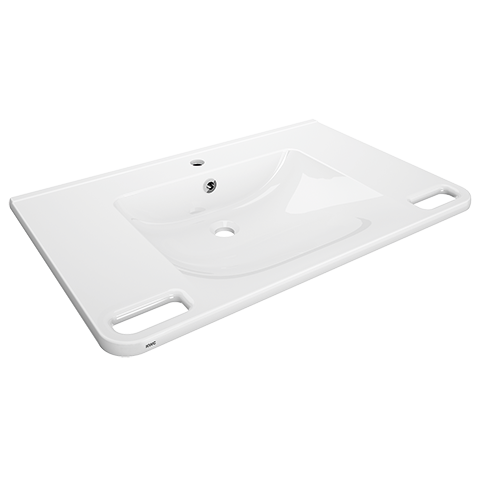 AR Einzelwaschtisch, MEDCARE, MIRANIT, 850x150x550 mm, weiß, Hl., Ül., Griff