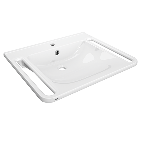 AR Einzelwaschtisch, MEDCARE, MIRANIT, 650x150x550 mm, weiß, Hl., Ül., Griff