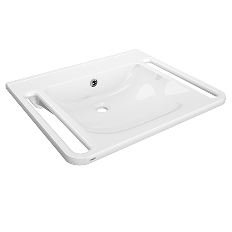 AR Einzelwaschtisch, MEDCARE, MIRANIT, 650x150x550 mm, weiß, Überlauf, Griff