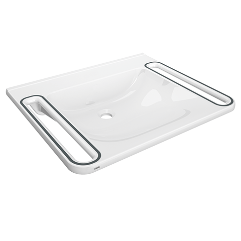 AR Einzelwaschtisch, MEDCARE, MIRANIT, 650x150x550 mm, weiß/grau, Griff