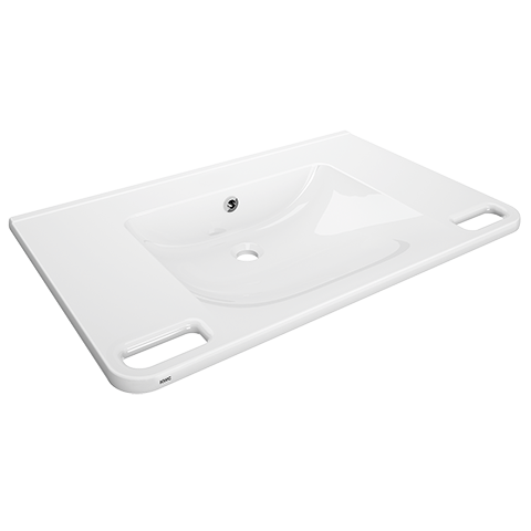 AR Einzelwaschtisch, MEDCARE, MIRANIT, 850x150x550 mm, weiß, Überlauf, Griff