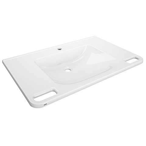 AR Einzelwaschtisch, MEDCARE, MIRANIT, 850x150x550 mm, weiß, Hahnloch, Griff