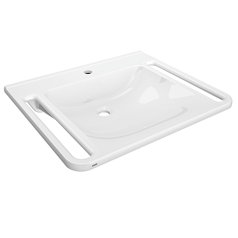 AR Einzelwaschtisch, MEDCARE, MIRANIT, 600x150x550 mm, weiß, Hahnloch, Griff