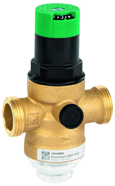 Resideo Druckminderer D06F mit Einstellanzeige, Messing E, R11/4