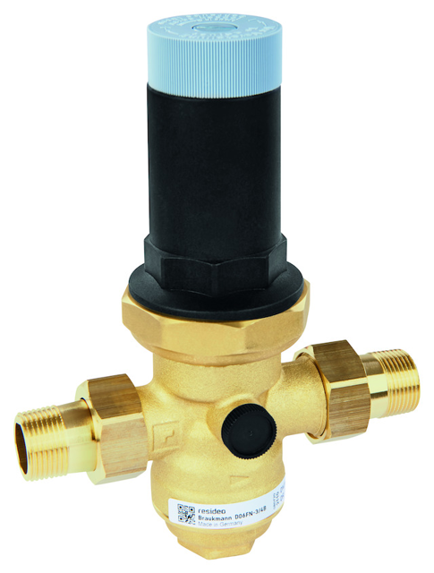 Resideo Niederdruck-Druckminderer D06FN Messing bleifrei, MS-Tasse, Tülle 1 1/2