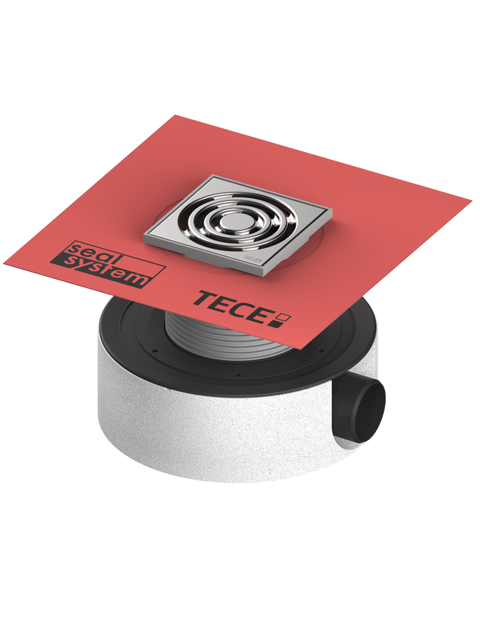 TECEdrainpoint S
- Kit d'évacuation 114 « extra-plat» avec natte d'étanchéité Seal System, cadre de grille en inox 