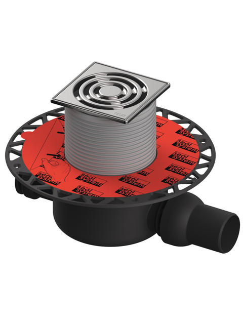 TECEdrainpoint S
- Kit d'évacuation 122 « standard » avec flasque d'étanchéité universelle Seal System, cadre de grille en inox 